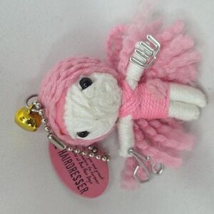 Hair Stylist Pink Voodoo Doll Keychain Luck Karma Good Hair Days